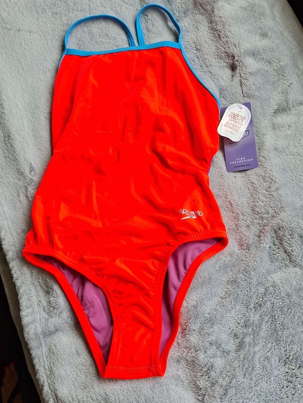 Speedo Bright Red One-Piece Swimsuit with Blue Trim